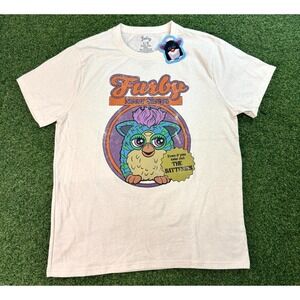 Furby Never Sleeps T Shirt Mens Large Cream Graphic Print Cotton Everyday Wear